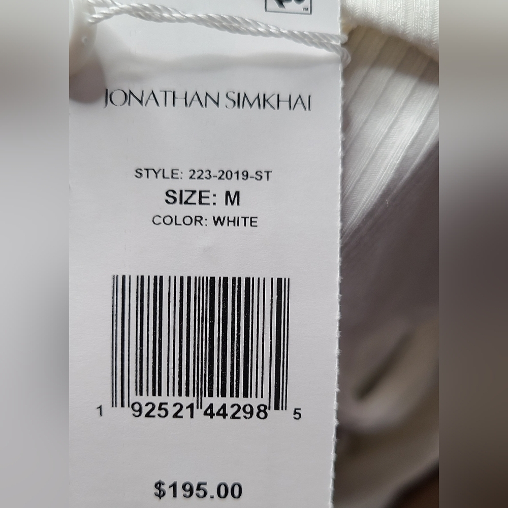 Jonathan Simkhai Dakota Size Medium White Ribbed Cut Out Blouse NWT Coastal Chic - Picture 9 of 13